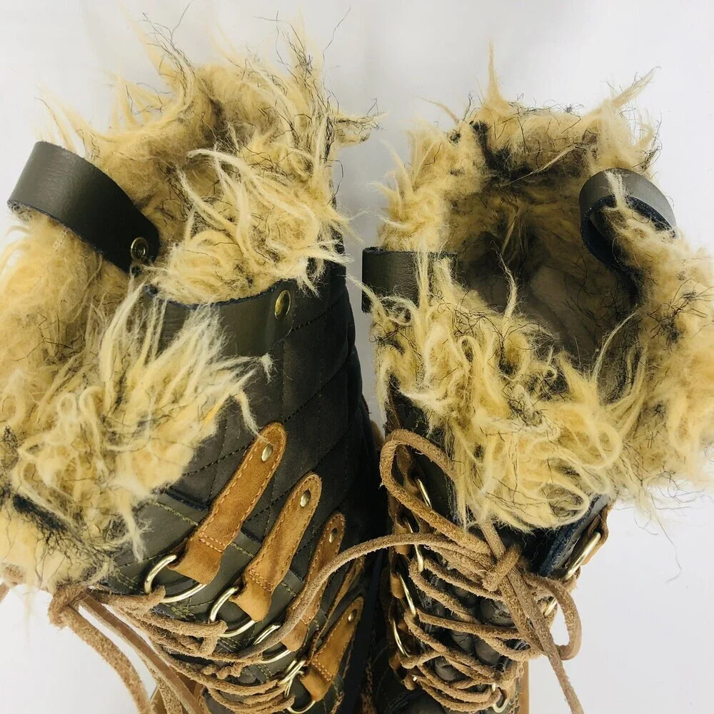 Sorel Tofino Women Sz 8 Lace-Up Boots Winter Snow Hiking NL1780-316 Camel/Green